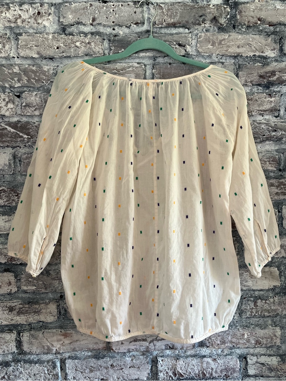 J. Crew Cream Peasant Top with tassels &Green,Navy & Yellow Embroidered Accents - Picture 7 of 9